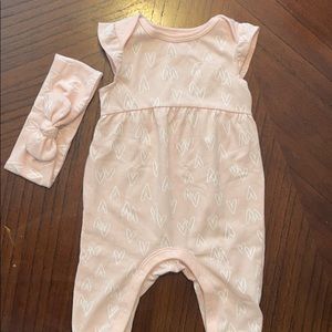 Pink Hearts Romper w Head Band
